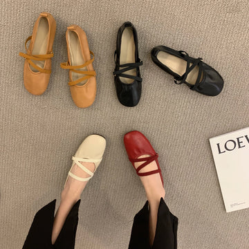 Xajzpa Women Shoes Brand Designer Mary Janes Shoes Woman Square Toe Japanned Leather Flats Vintage Narrow Band Loafers
